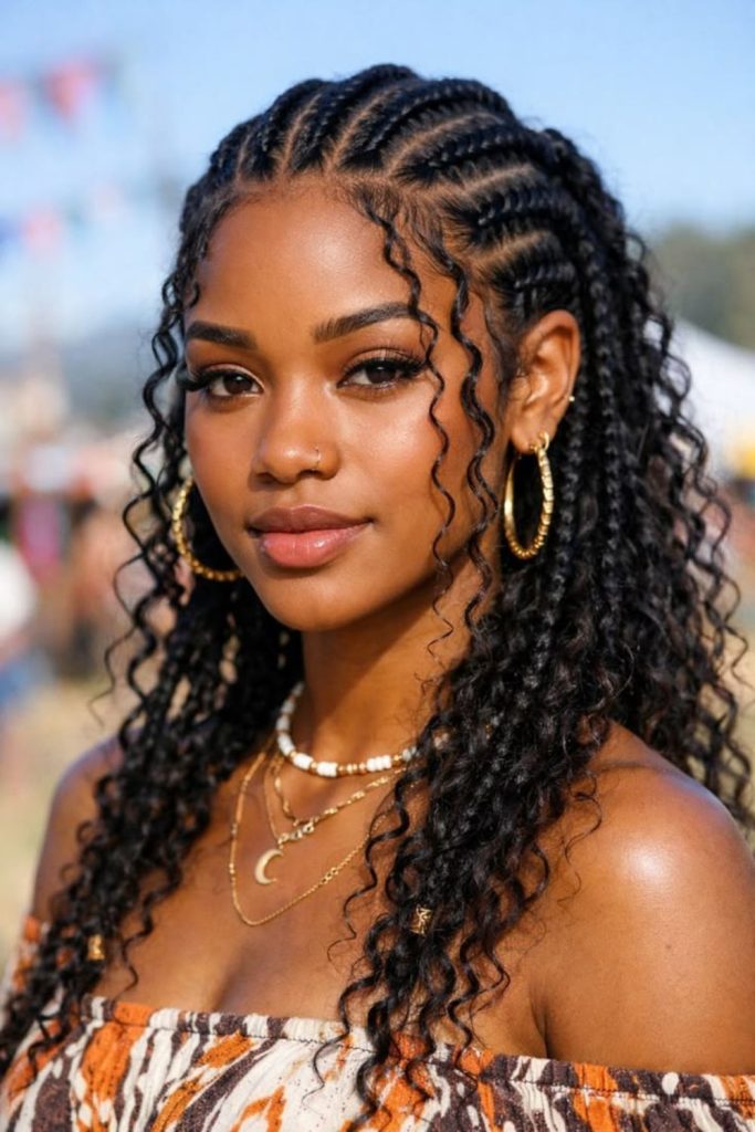 Elegant Fulani cornrows with beads.
