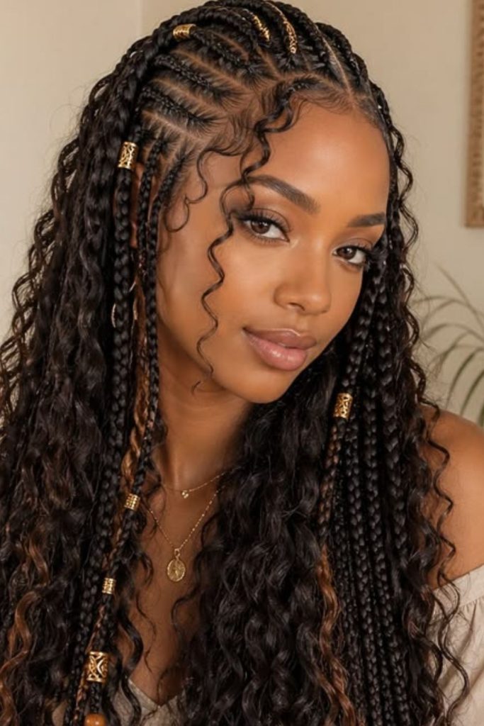 Fulani inspired natural braided cornrows style.