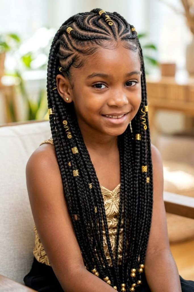 Fulani braids with decorative beads.