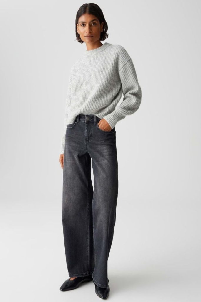Grey jeans minimalist sophisticated outfit