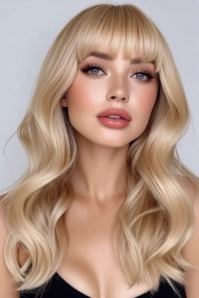 Glittery flipped fringe with sparkling shine.