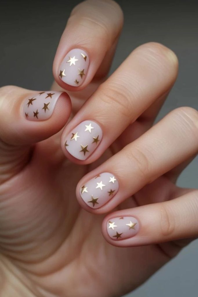 Gold star reward classroom manicure design.
