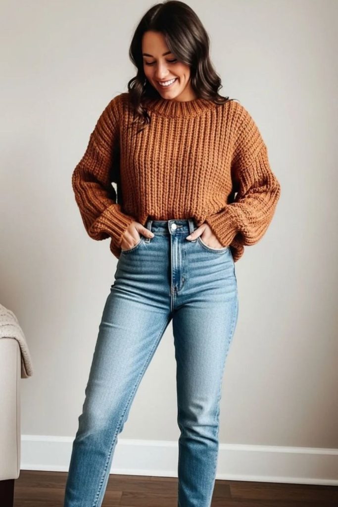 Straight fitted jeans autumn sweater style