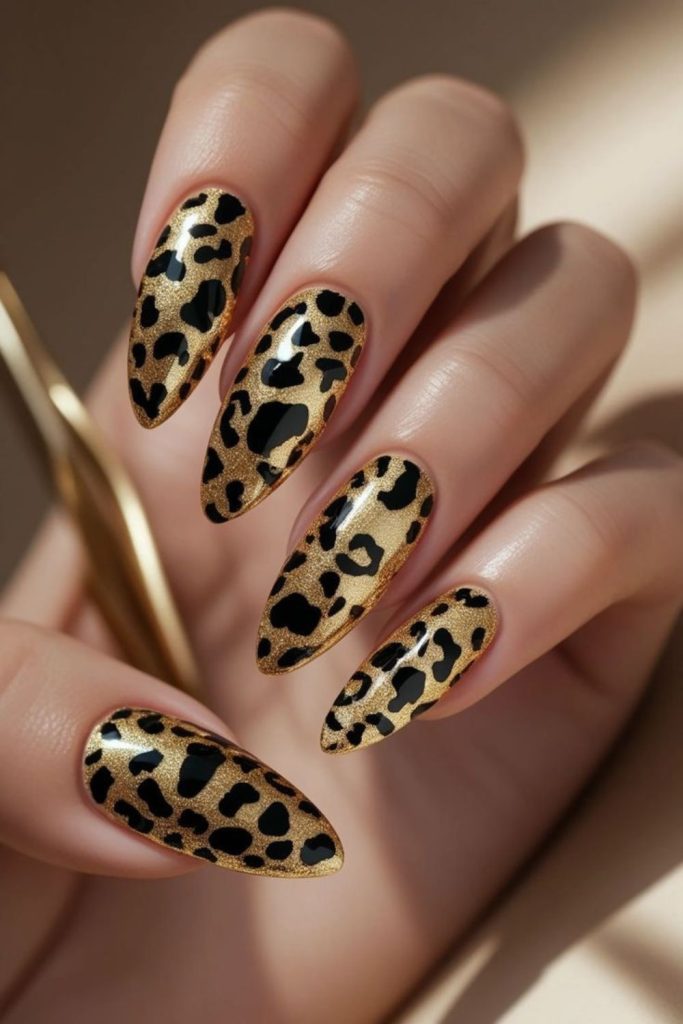 Golden leopard luxe zodiac nails