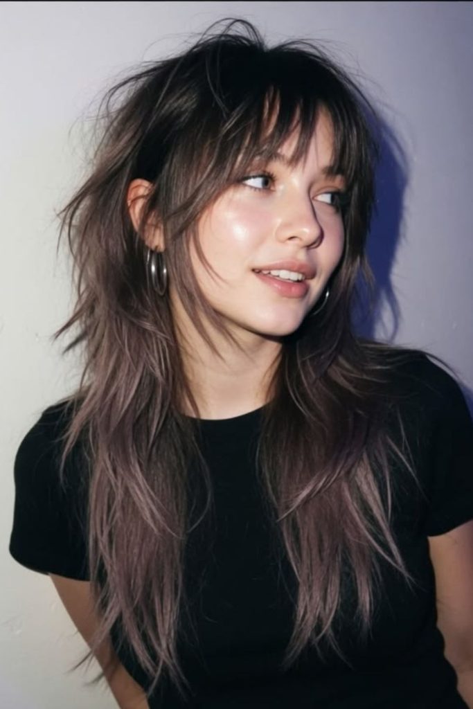 Gothic lace wolf cut hairstyle.