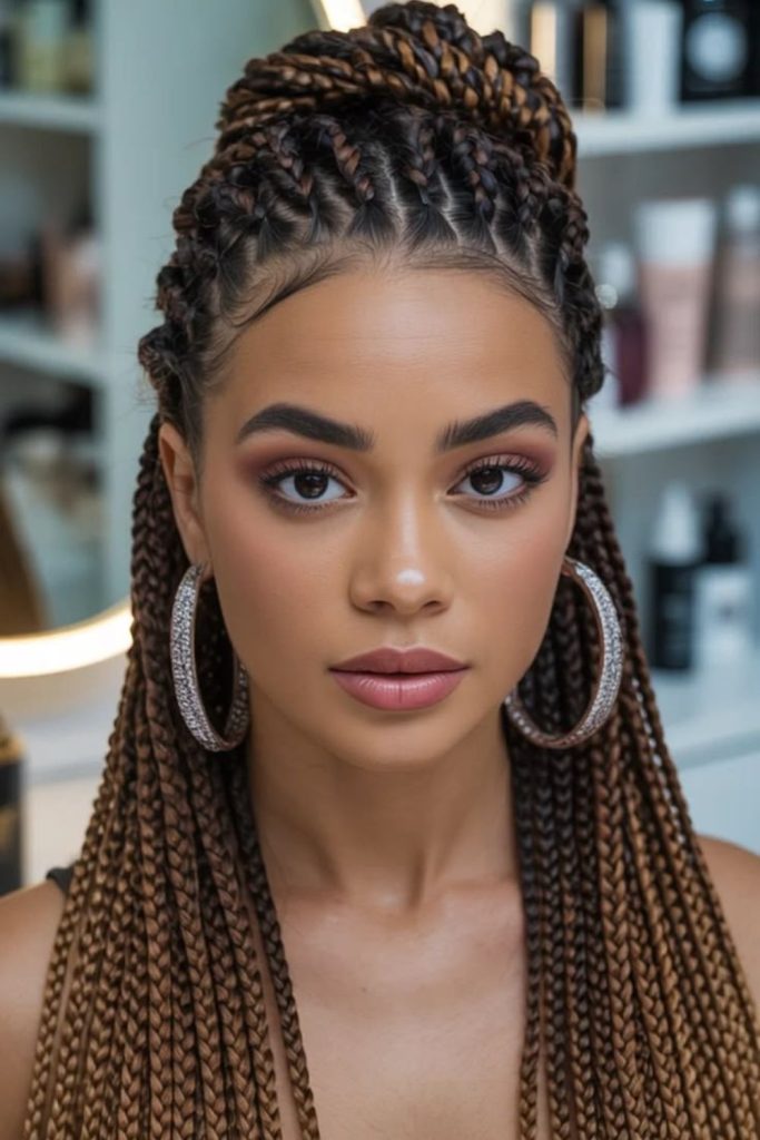 Half up half down cornrows.