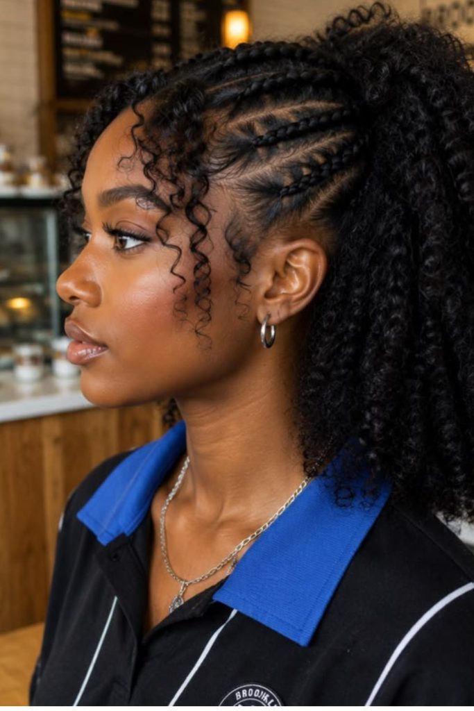 Halo stitch braided protective hairstyle design.