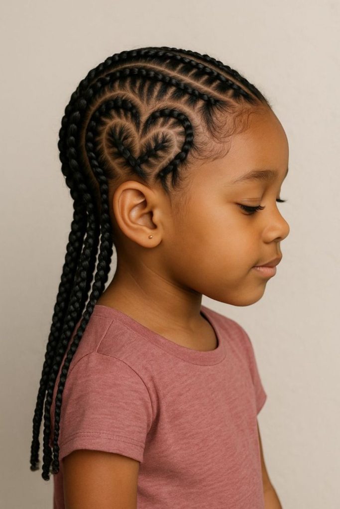 Heart part cornrow braid design.