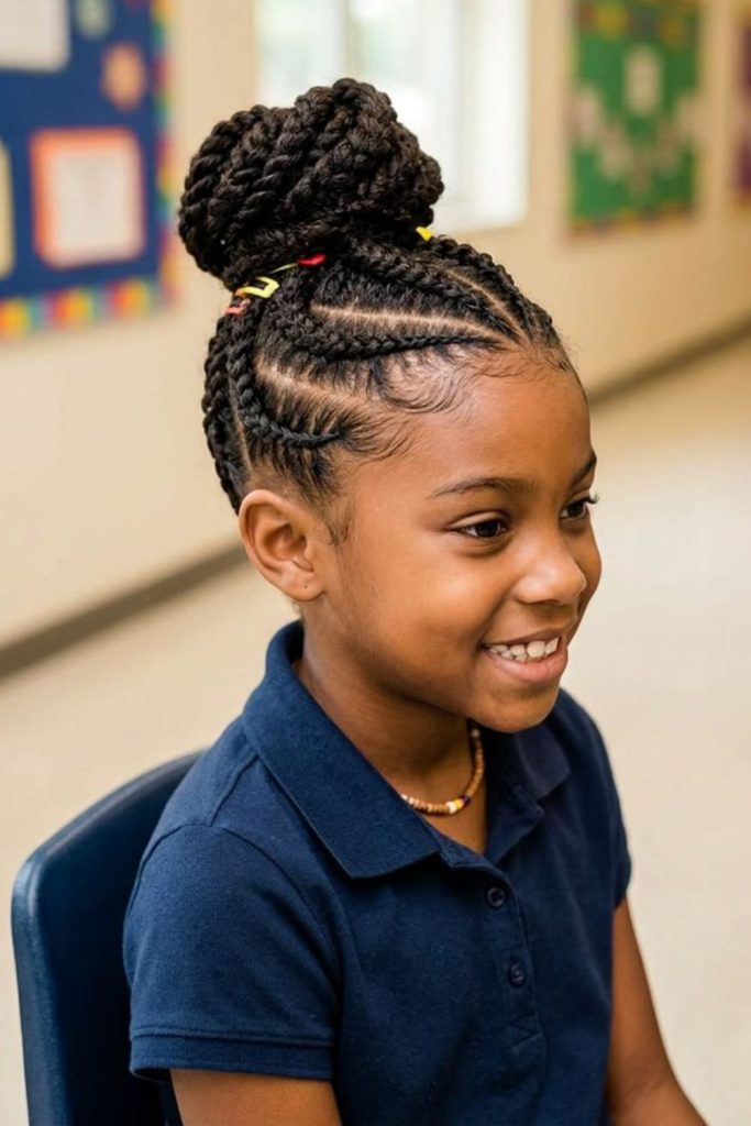 High bun with flat twists.