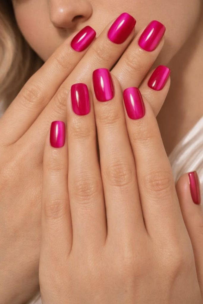 Hot pink chrome baddie nails