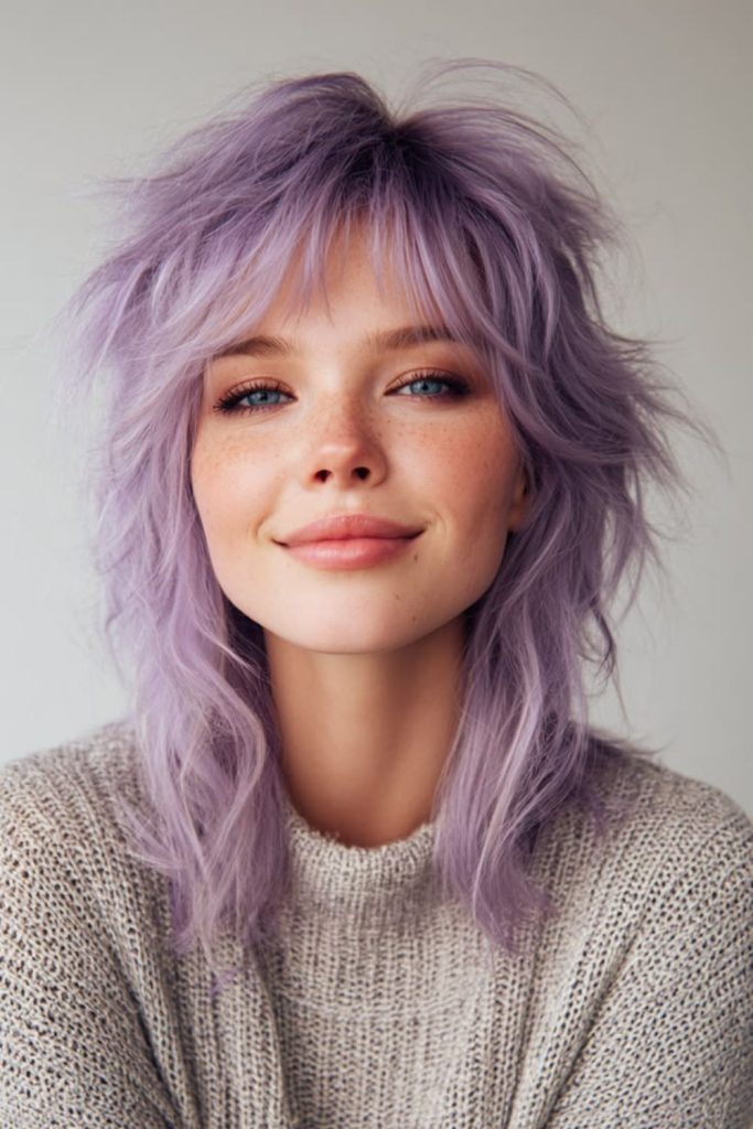 Lavender dream wolf cut hairstyle.
