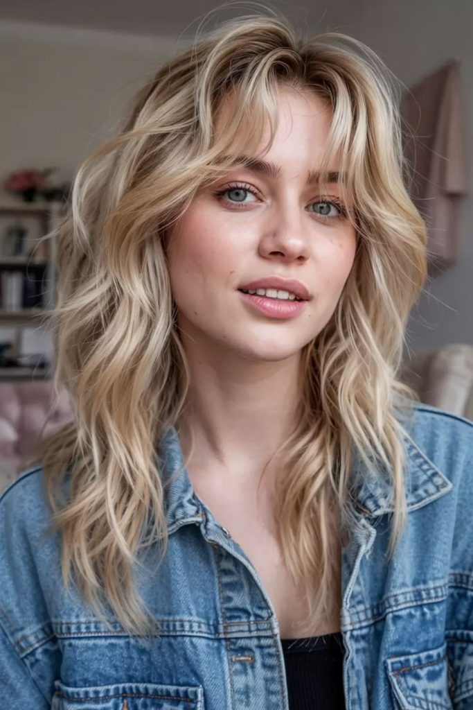 Layered shag medium haircut style.