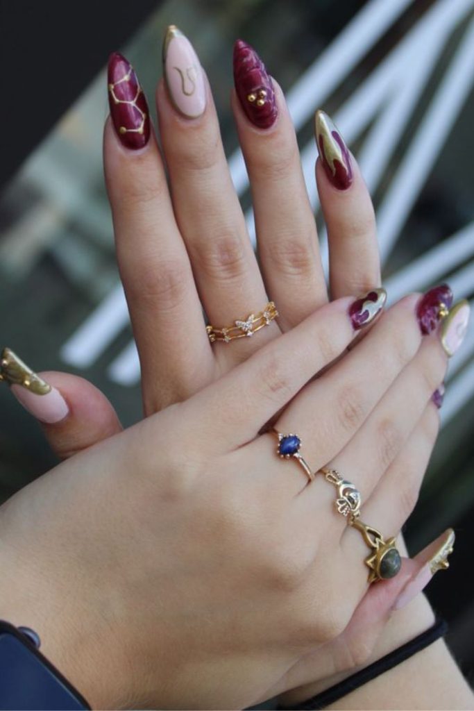 Sparkling Leo birthday zodiac nails