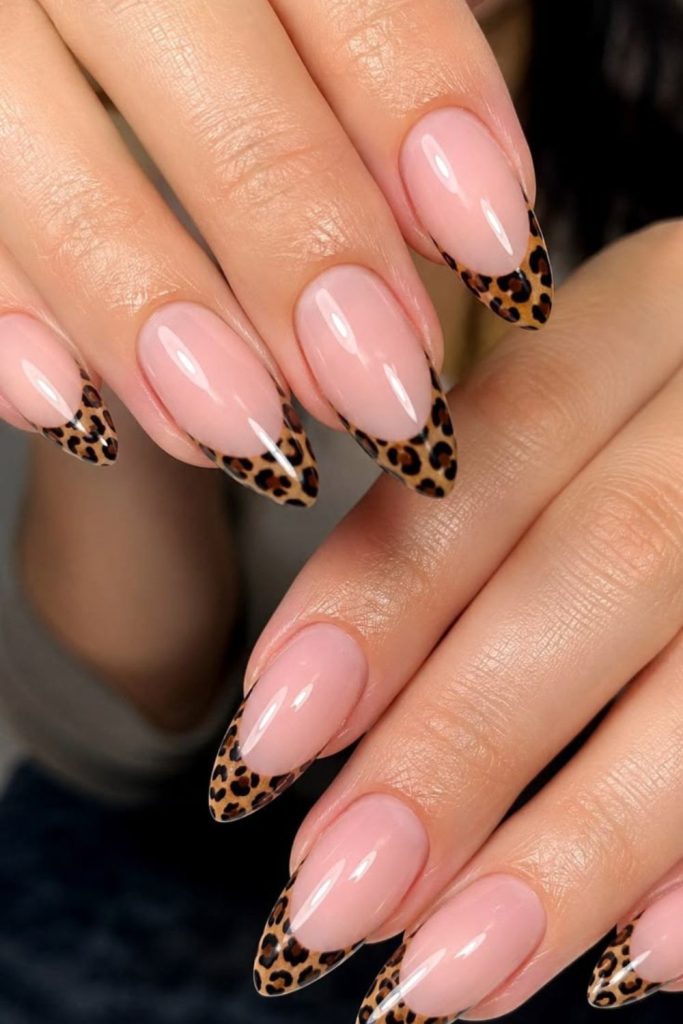 Leopard French tip Leo nails