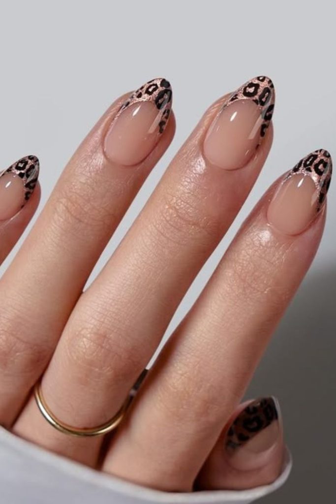Leopard print French tip nails