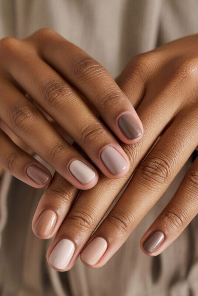 Neutral marble elegant classroom nail manicure.