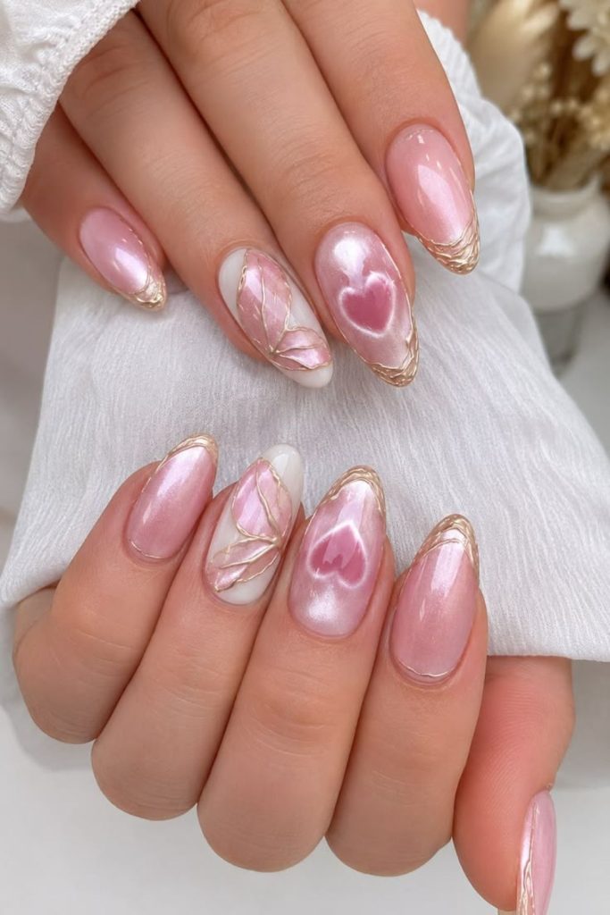 Romantic lion heart Leo nails