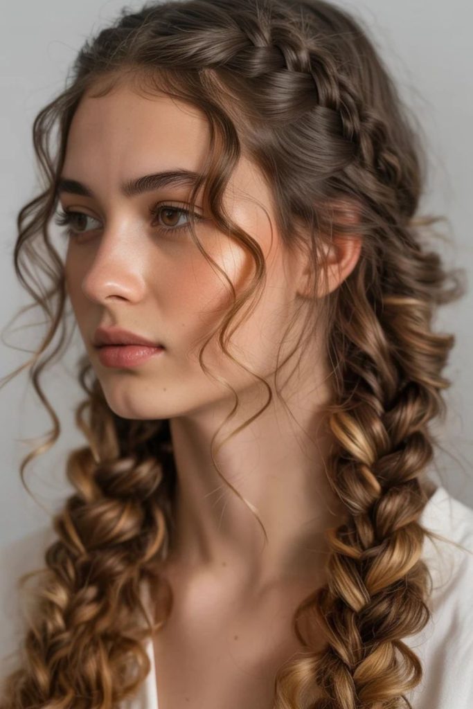 Loose boho braids with waves.