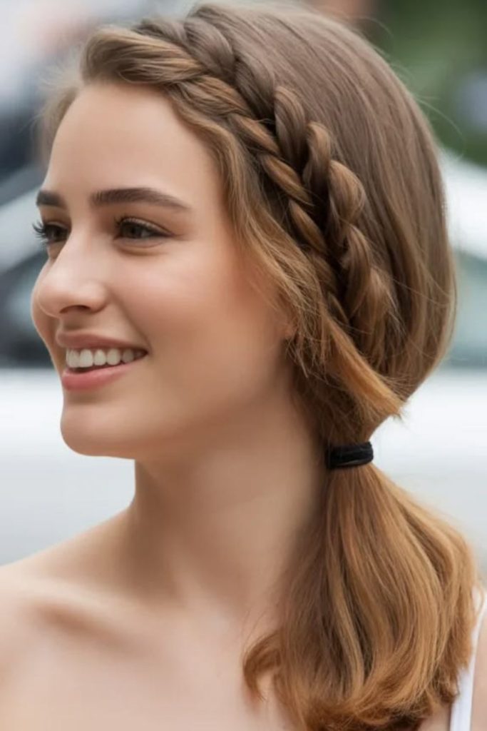 Low side pony with curls.