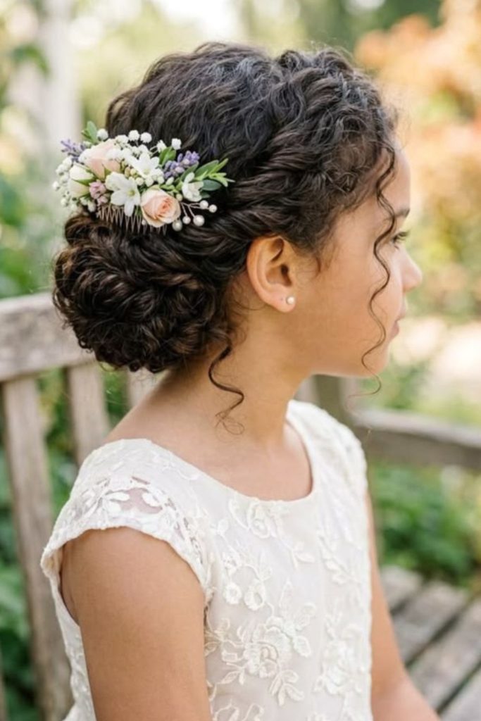 Low twisted chignon natural hairstyle.