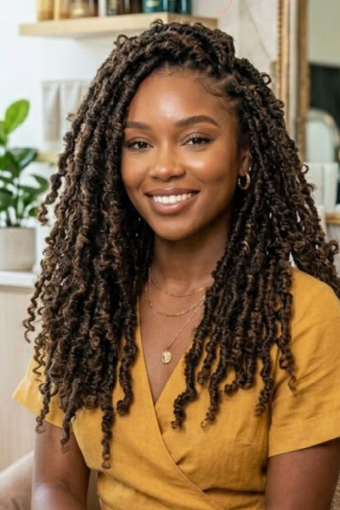 Bohemian butterfly locs with textured finish.