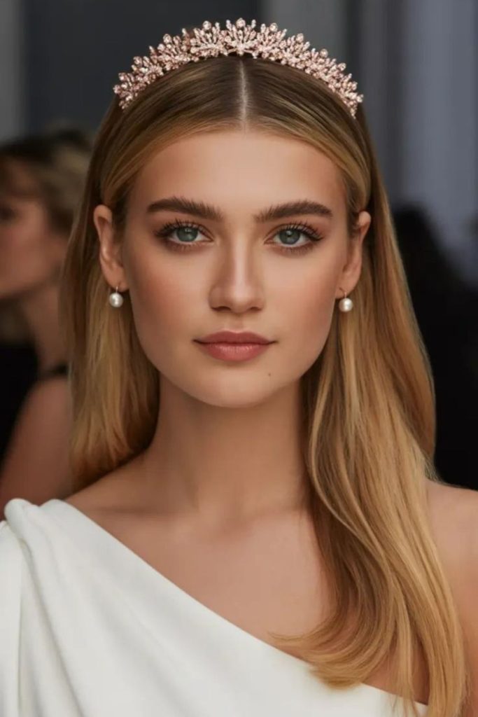 Straight hair with elegant half crown.