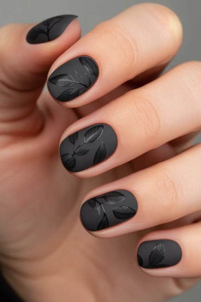 Matte black magic baddie nails