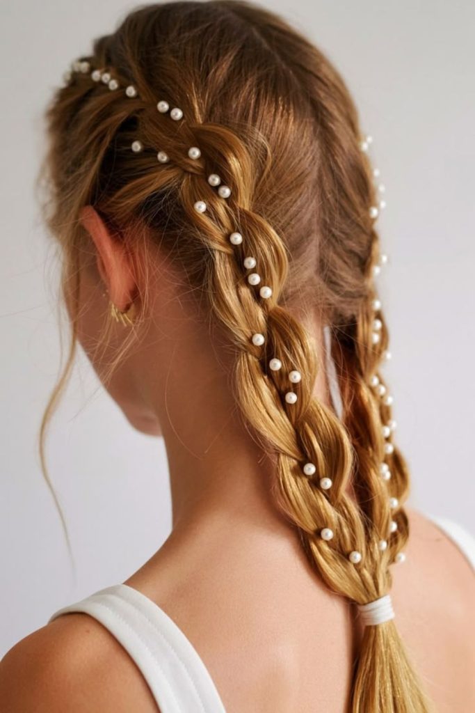 Whispering lace updo with loose curls.