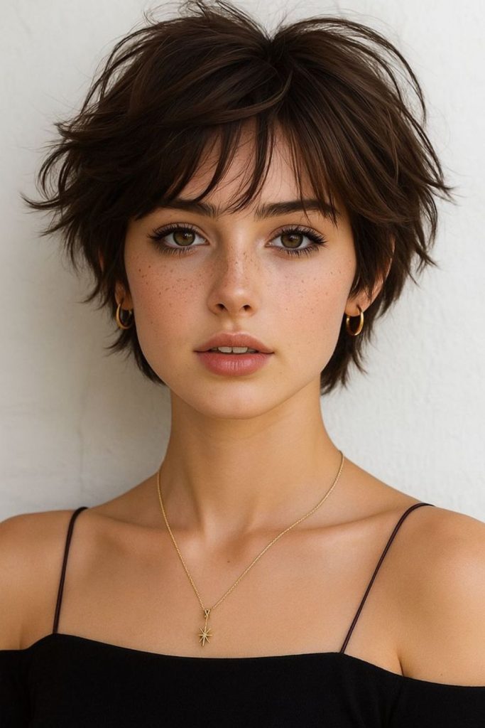 Messy textured pixie haircut style.