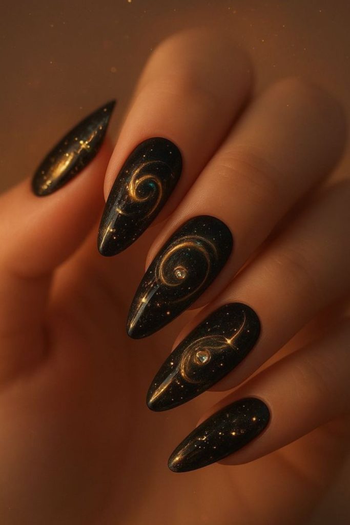 Midnight black Leo royalty nails