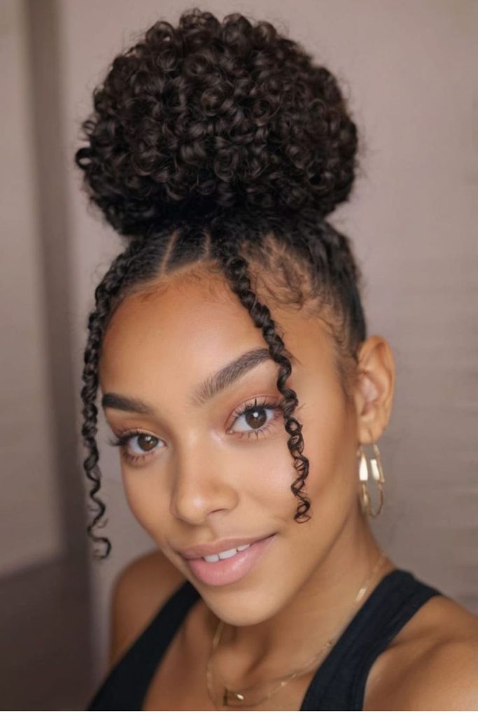 High natural puff with sleek edges.