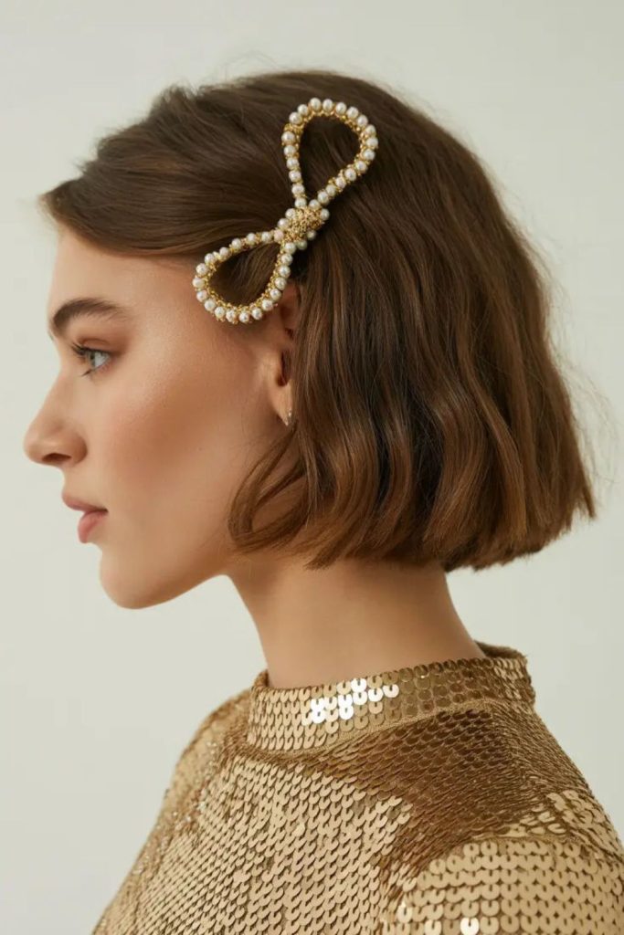 Chic bob with tiny velvet bows.
