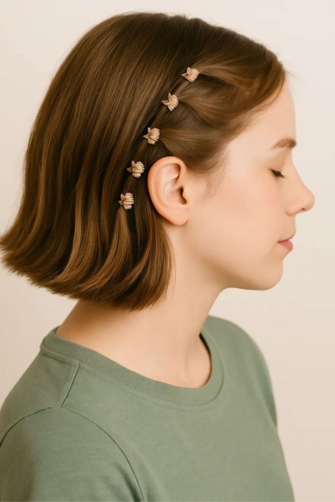 Mini claw clip twisted hairstyle.