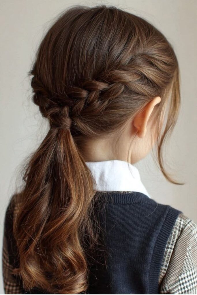 Mini Dutch side braid hairstyle.