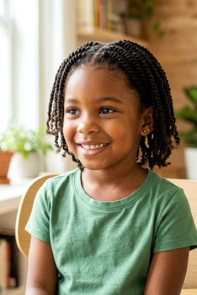 Defined mini twists on natural hair.
