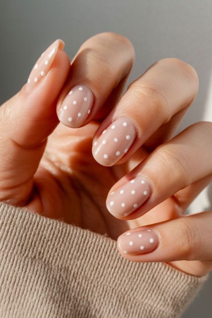 Minimal nude nails with dots.