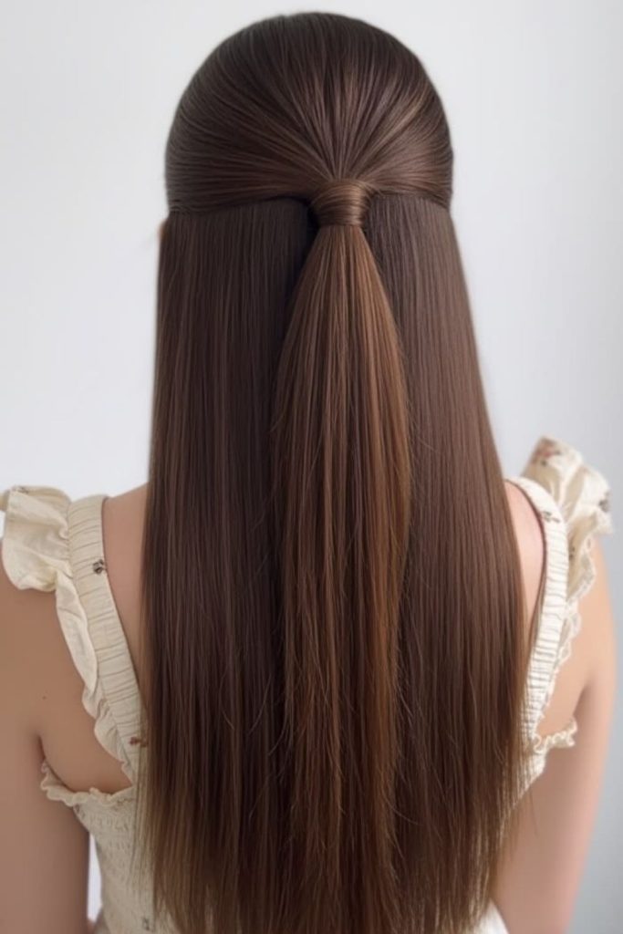 Minimal sleek long bridal hairstyle.