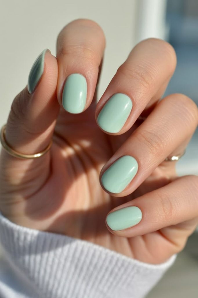 Mint green glitter summer manicure.