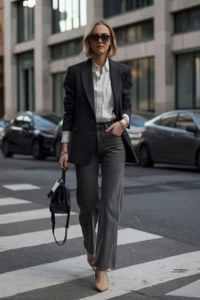 Silver grey jeans with blazer