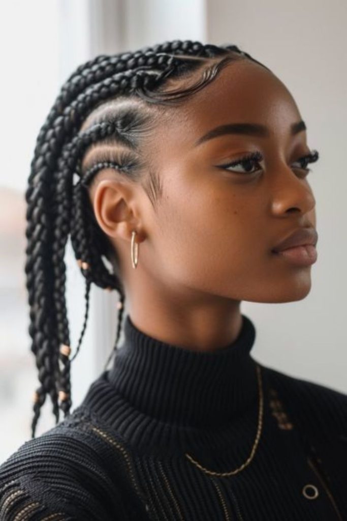 Bold mohawk inspired cornrow hairstyle.