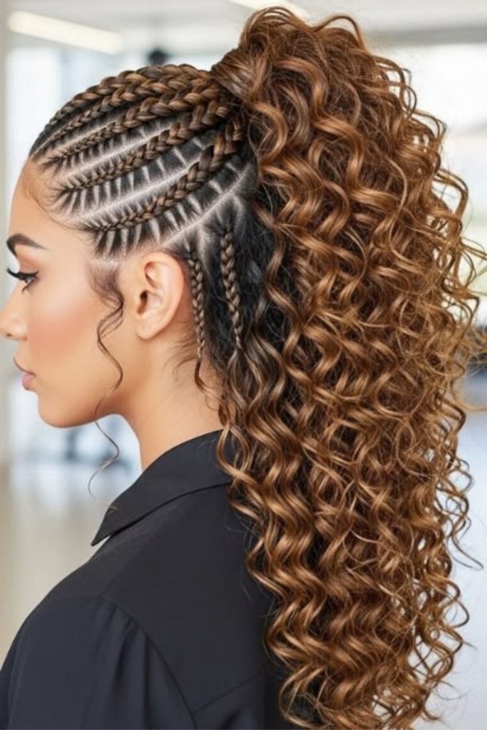 Bold mohawk inspired cornrow braid style.