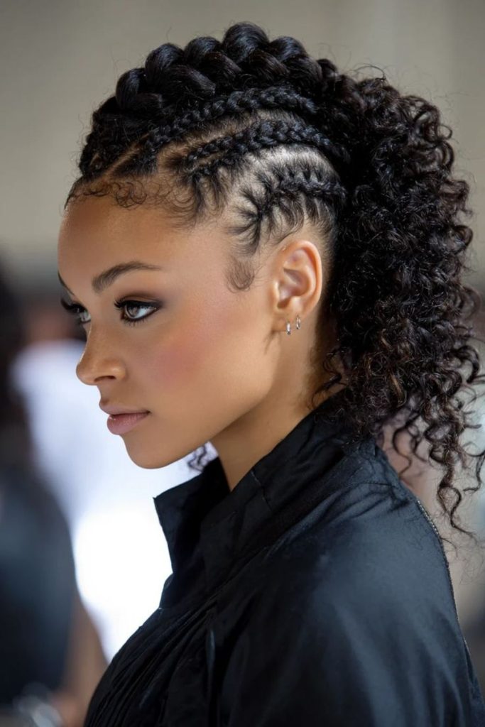 Mohawk-inspired natural cornrow braids.