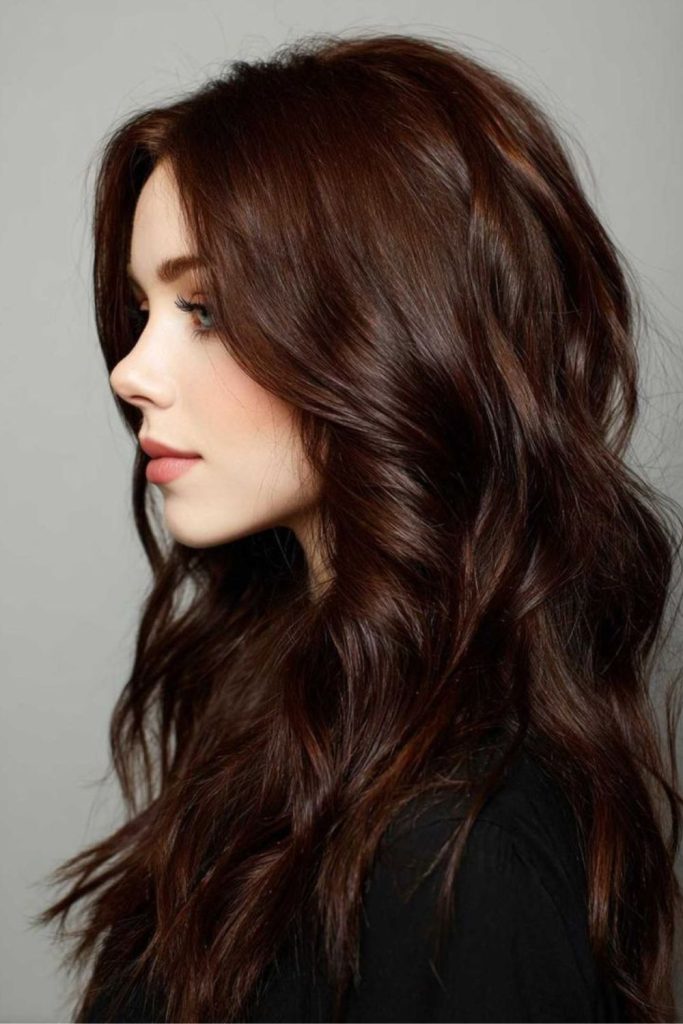 Molten chocolate brown balayage hairstyle