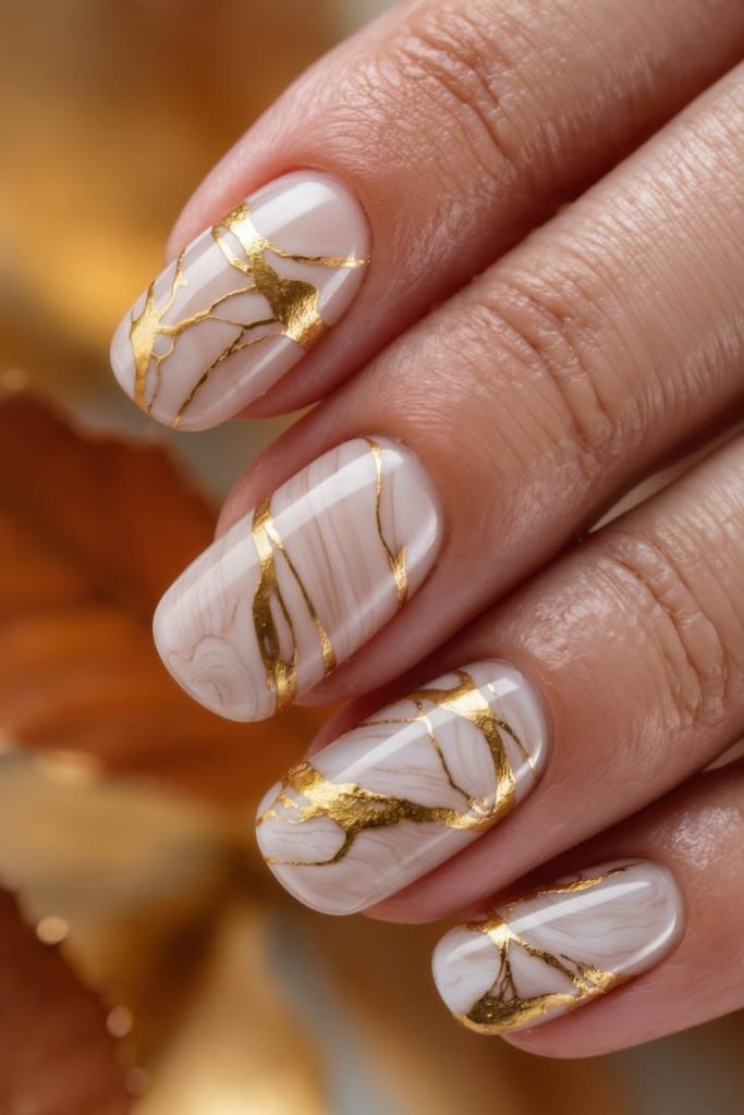 Molten gold marble Leo nails