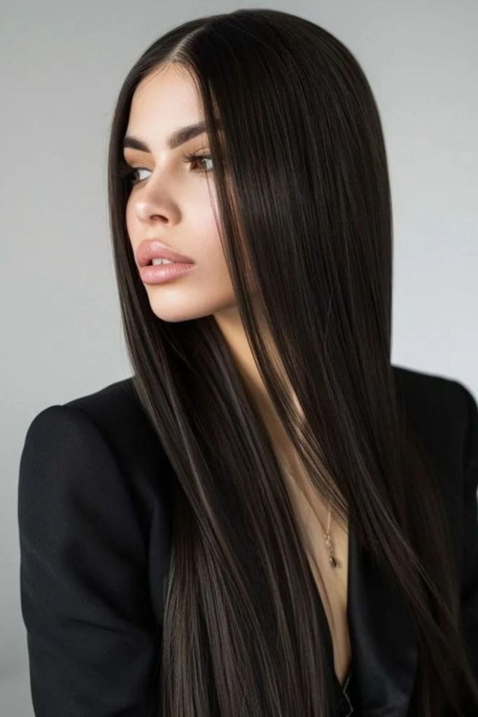 Moon glass sleek straight hairstyle.