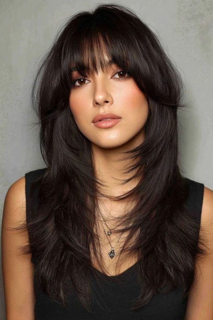 Moonlit Fringe Cascade with flowing bangs.
