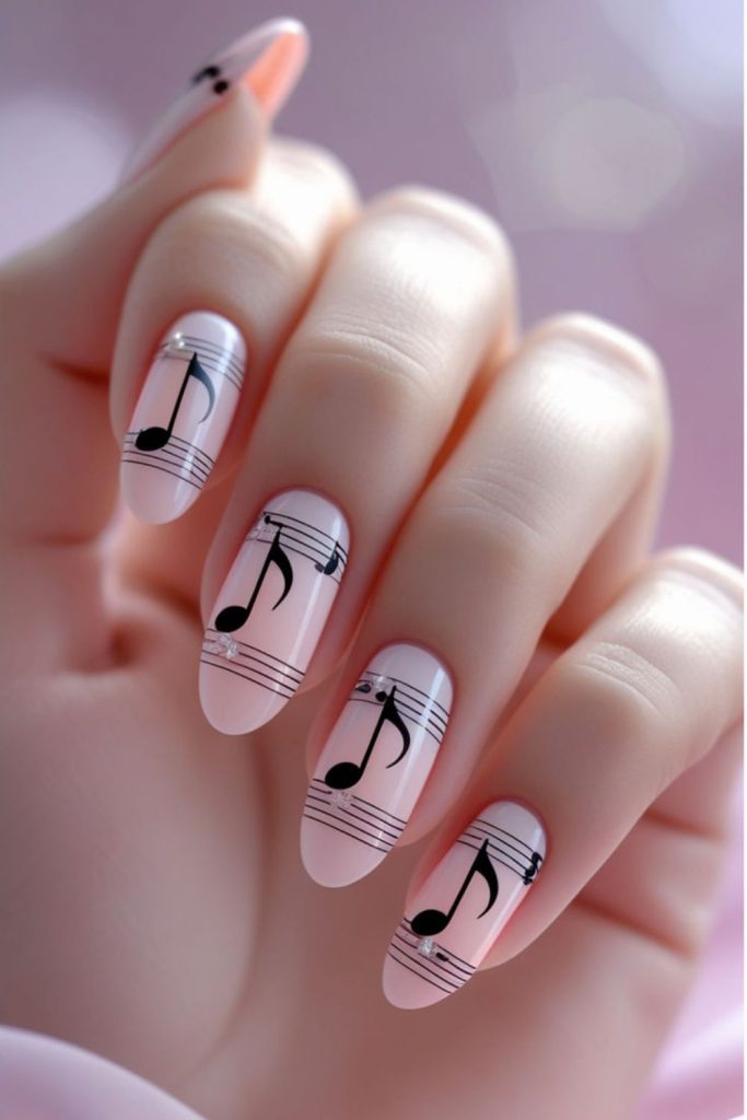 Elegant musical note teacher nails.