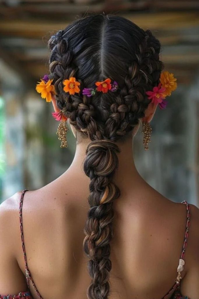 Oaxaca floral twisted hairstyle.