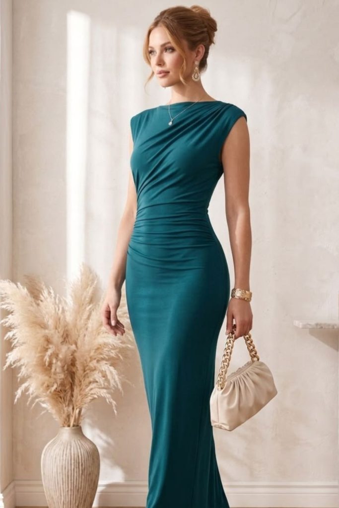 Teal bandage dress elegant evening ensemble