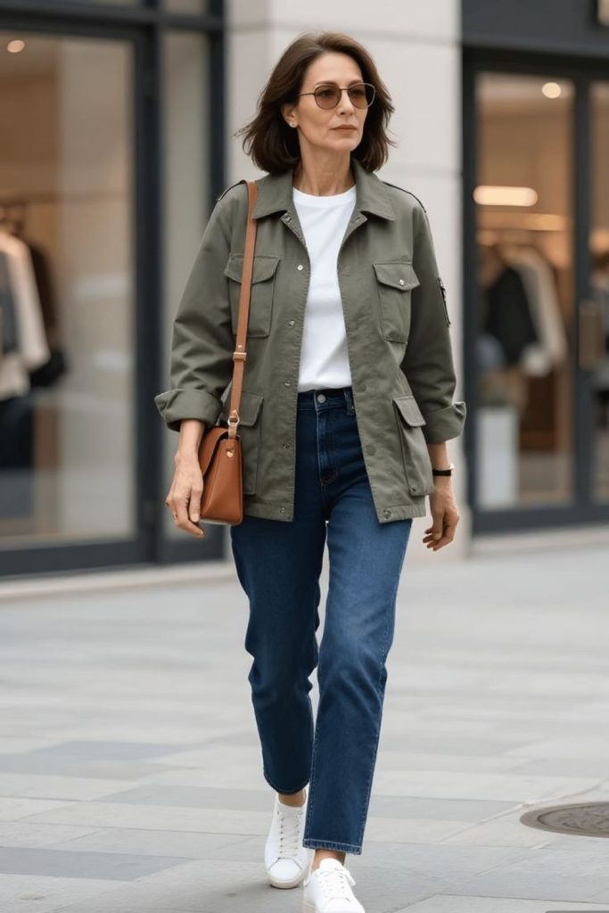 Olive utility jacket with denim